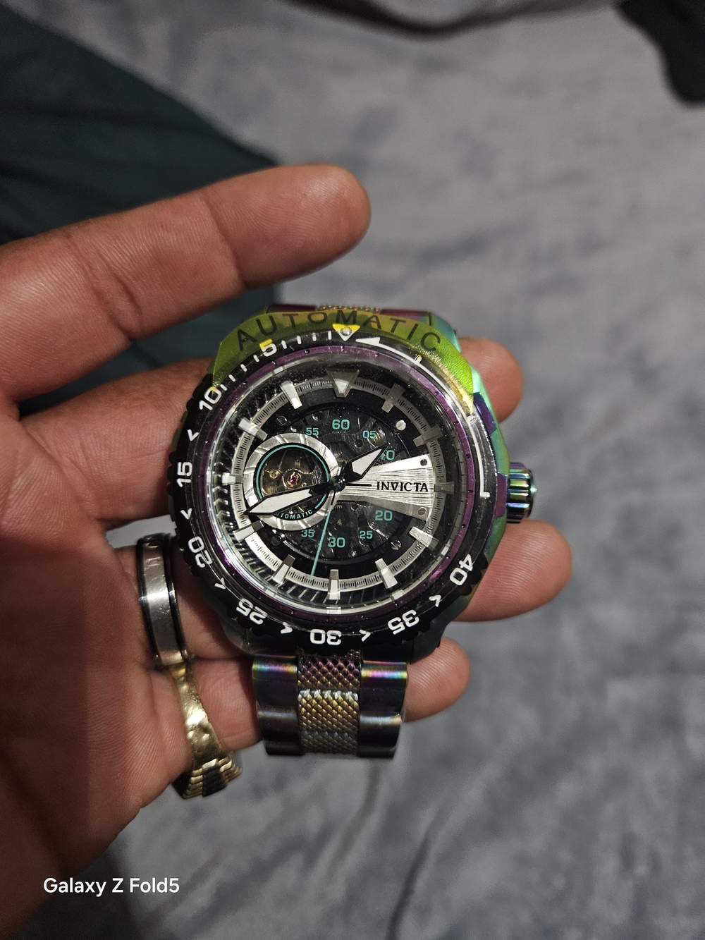 Invicta Iridescent Rainbow Steel Automatic Watch with Black Dial 50mm